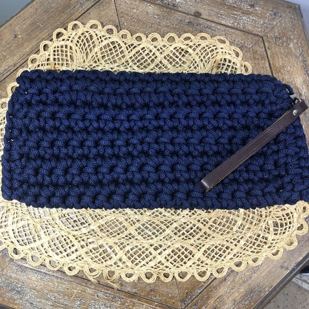 Macrame Navy Blue Clutch Bag - Picture 3 of 6